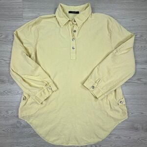 Giocam Women's Tunic Blouse Yellow XL Cotton Roll Tab Sleeve Henley Shirt‎